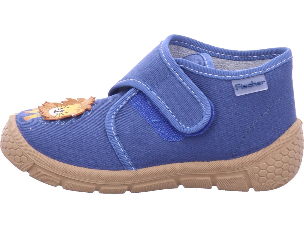 fischer Jungen Hausschuh Löwe in blau