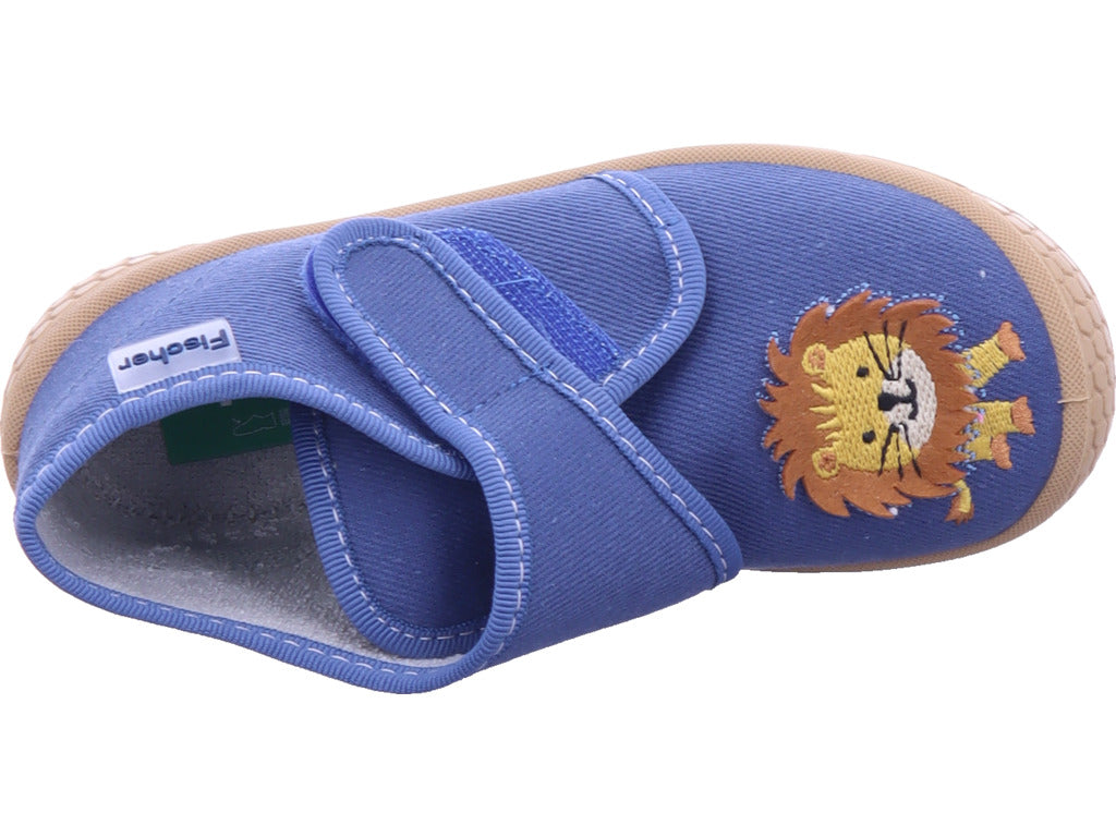 fischer Jungen Hausschuh Löwe in blau