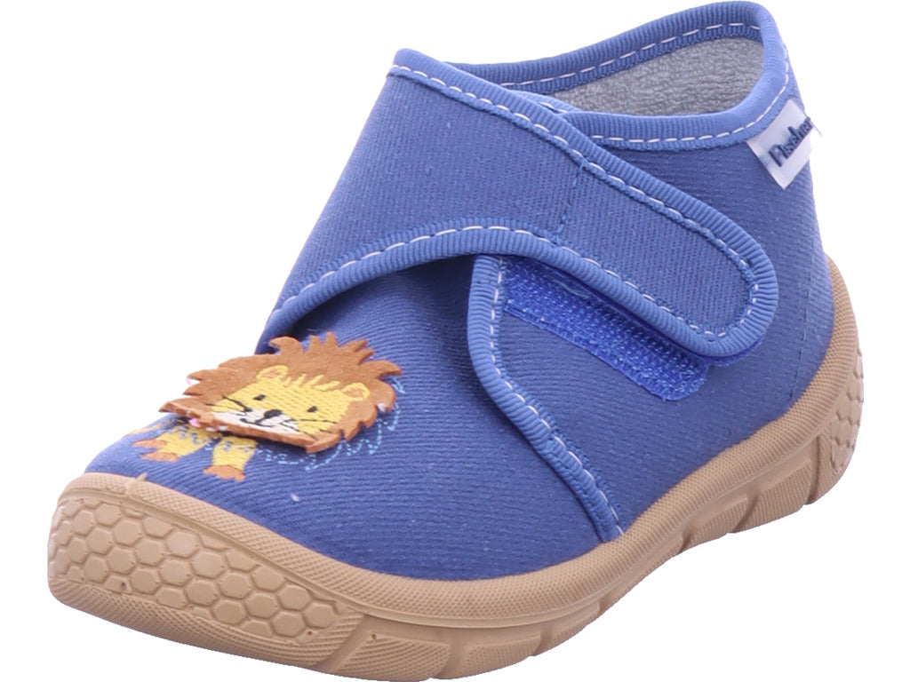 fischer Jungen Hausschuh Löwe in blau